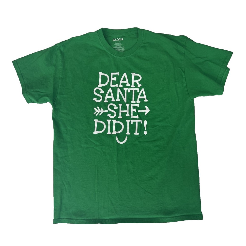 Dear Santa SHE Did It - Funny Couples Christmas T Shirt- Unisex size L